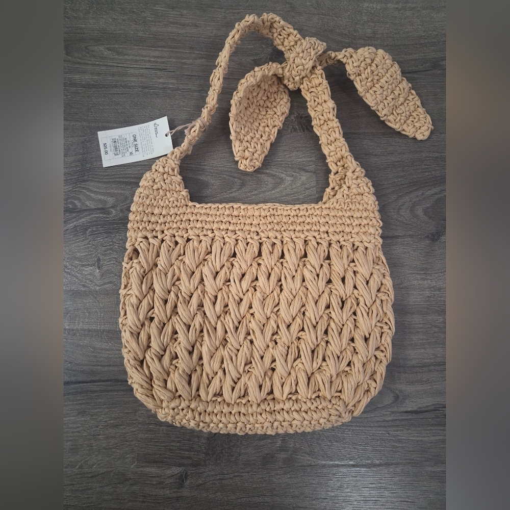 A New Day Woven Paper Straw Tie Top Shoulder Bag NWT